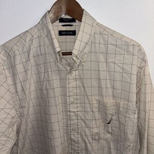 Nautica Shirt Button Down Mens Sz L Plaid Long Sleeve 80s  100% Cotton